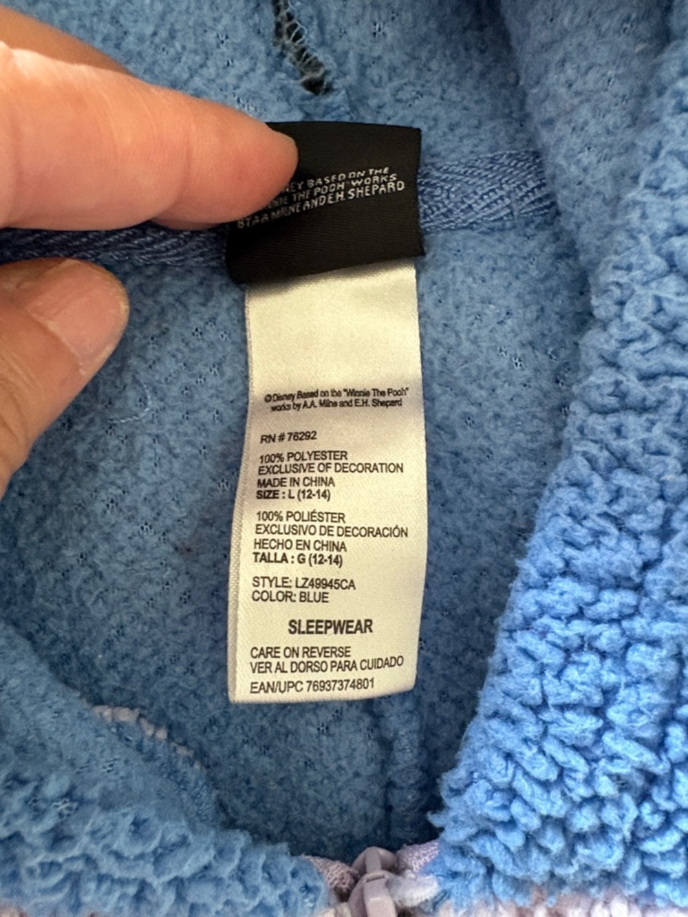 Disney Eeyore Unisex Blue Fuzzy Onesie with Pink Accents EUC L - Picture 3 of 9